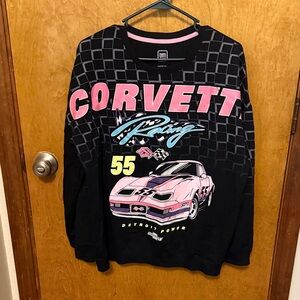 Hybrid Apparel Black Sweatshirt with Pink Corvette Racing Graphic